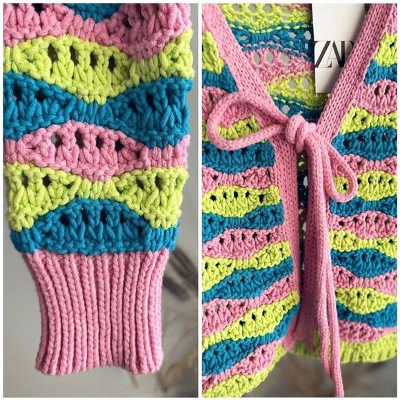 ZARA STRIPED KNIT CARDIGAN WITH TIES NEW S L - Picture 2 of 3